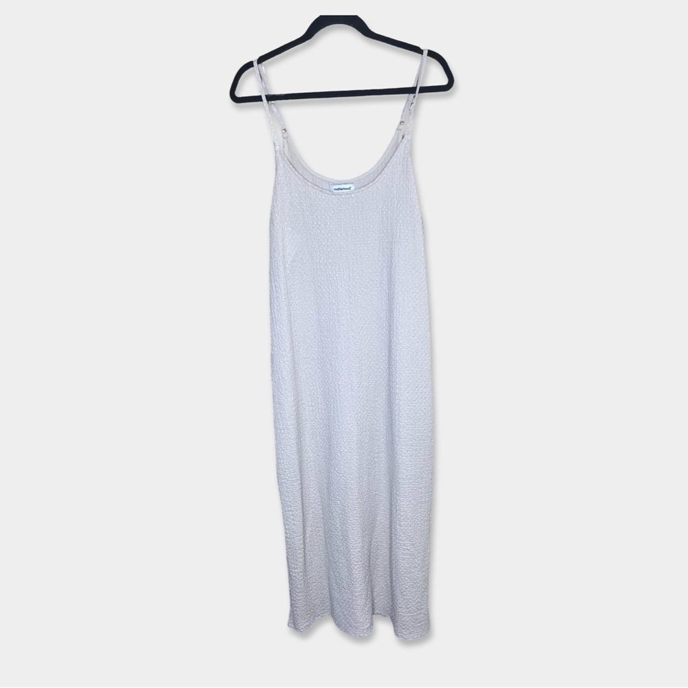 MOTHERHOOD Midi Dress Size XL Cream Color Textured Fabric Adjustable Straps GUC